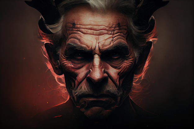 Artistiek portret van satan in gezicht sombere oude man