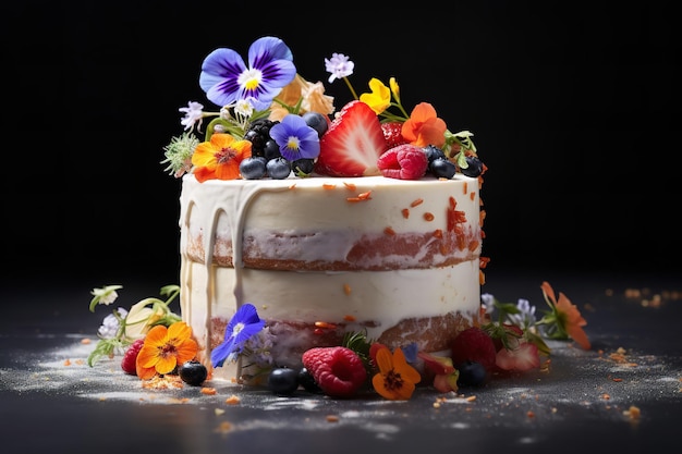 Artistiek taartontwerp met eetbare bloemen