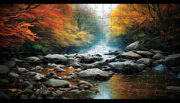 Artistieke compositie vergelijkbaar met een puzzelvormend beeld dat de schoonheid van het onderwerp belichaamt