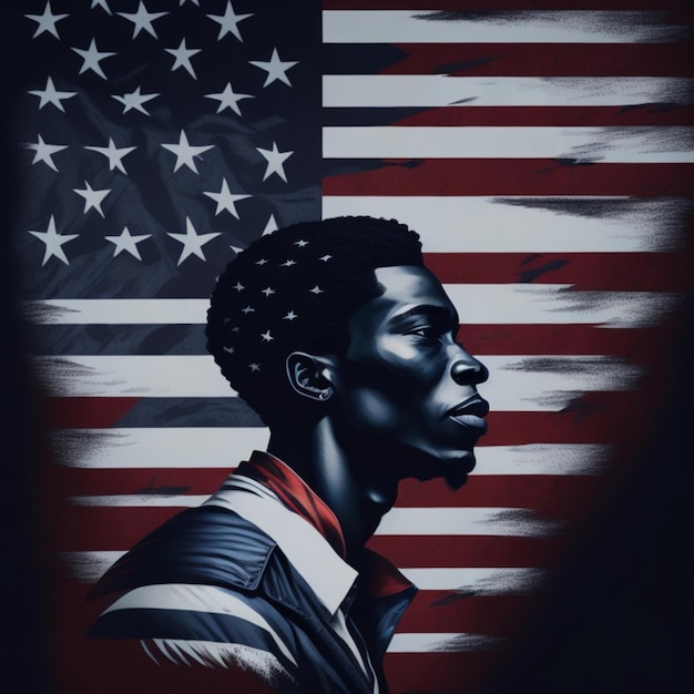 artistieke indruk van juneteenth white black man print achtergrond in Amerikaanse vlag kleuren