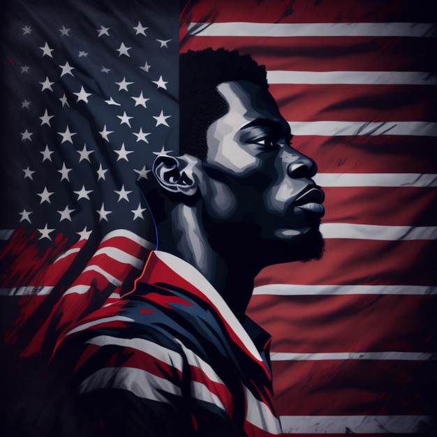 artistieke indruk van juneteenth white black man print achtergrond in Amerikaanse vlag kleuren