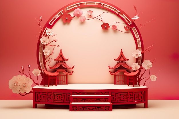 Artistieke papier gesneden scène achtergrond met Chinese stijlelementen