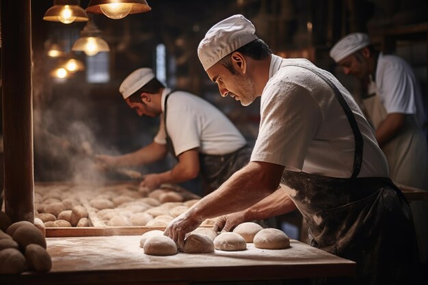 Photo the artistry of bakers mastering dough in a bakery kitchen ar 32