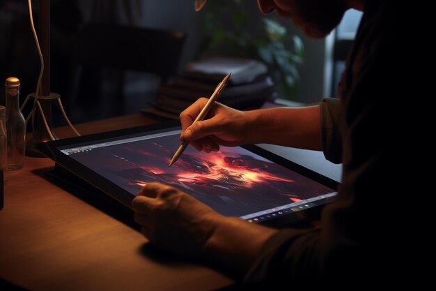 An artists graphic tablet and stylus creating digi 00544 00