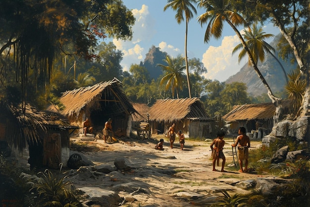 Photo an artists imaginary illustration of an early colony