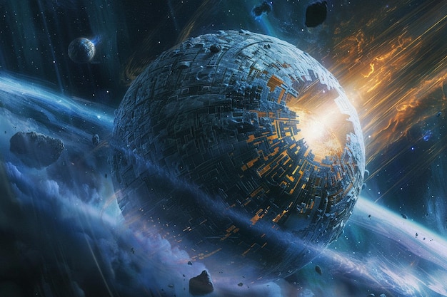 An artists impression of a Dyson sphere harvesting generative ai