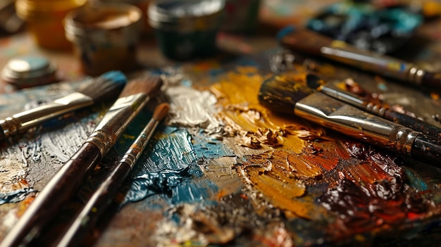 Artists palette and brushes on the table