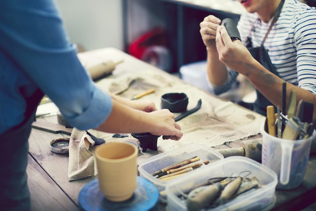 Artists in a pottery studio