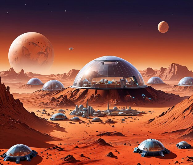 an artists rendering of the mars colony in the martian land