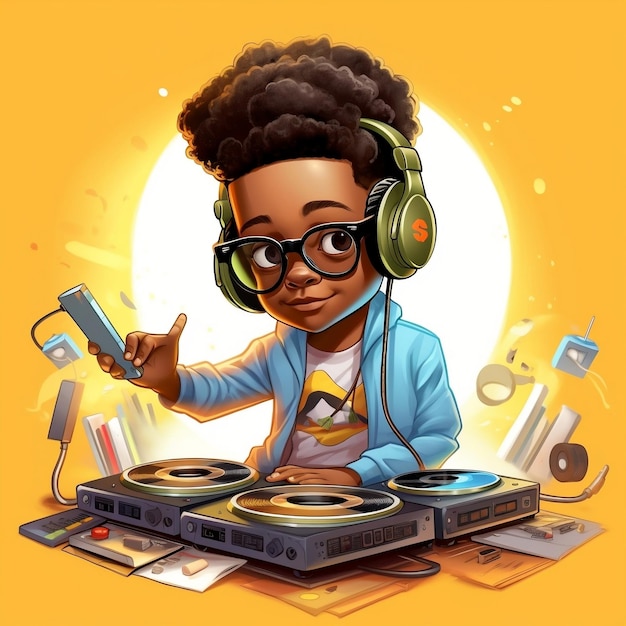 Artoon of a Cool Kid DJ Генеративный ИИ