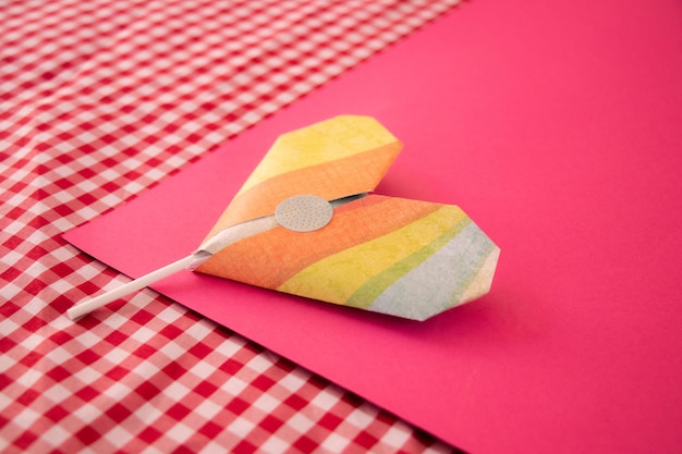 Photo arts and crafts origami technical paper heart lollipop for valentine's day