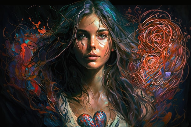 Arts of heart in form of multilayered work with image of beautiful girl