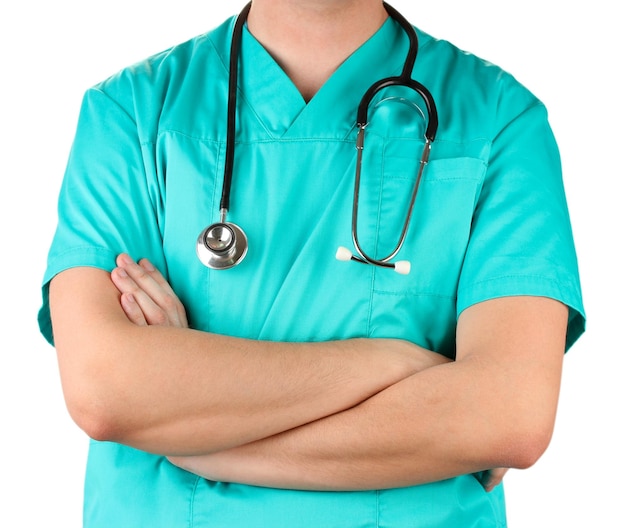 Arts met een stethoscoop geïsoleerd op wit
