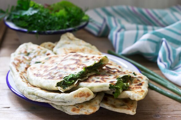 Artsakh Zhingyalov, flatbread stuffed with herbs.