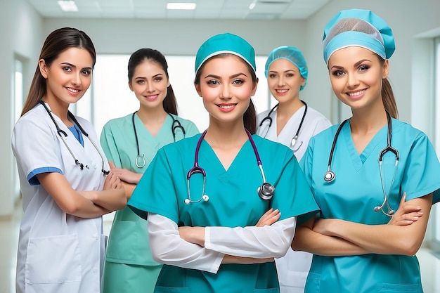 Artsen en assistent-verpleegkundigen en medische hulpgroep ziekenhuisteam vriendelijke en zorgzame medewerkers