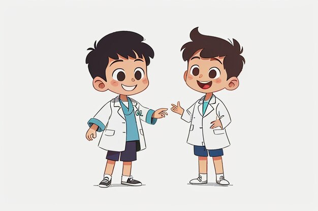 Artsen en kinderen leggen kennispromotie inhoud cartoon anime wallpaper achtergrond uit