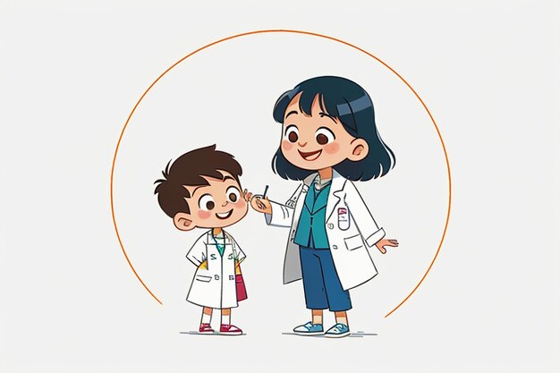 Artsen en kinderen leggen kennispromotie inhoud cartoon anime wallpaper achtergrond uit