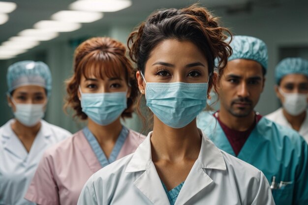 Foto artsen en verpleegkundigen met medische maskers