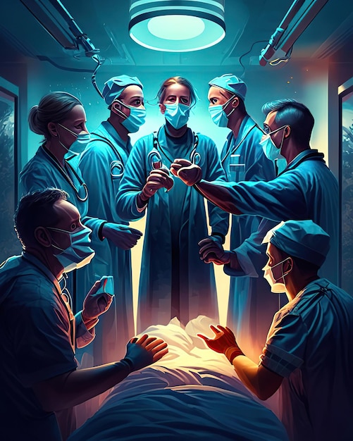 artsen verzameld in het ziekenhuis ziekenhuis passie klaar voor de operatie