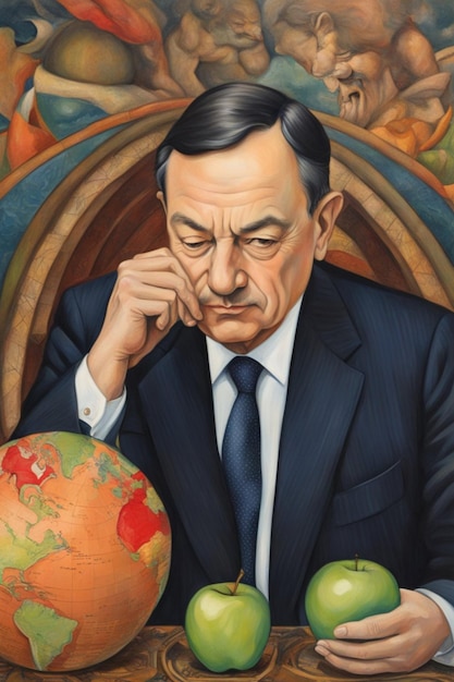 artsy illustration of italian prime minister and bank of europe manager Mario Draghi