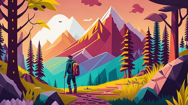 Hiking clipart illustration depicting a hiker with a backpack, enjoying the  scenic view of a waterfall in a lush forest. AI Generated 26674671 PNG