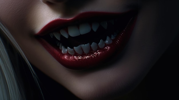 Artwork close up portrait evil medieval vampire woman bites tender cute girl princes