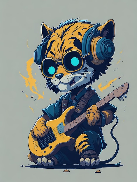 Artwork design of cat play guitar AI generative