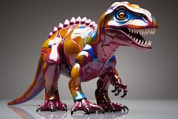 Artwork of a dinosaur made of liquid metal and white background