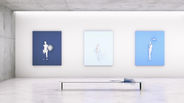 Artwork on display in the gallery 3d render