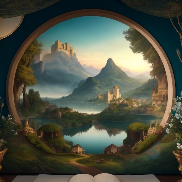 An artwork of Leonardo da Vinci's masterpiece showcasing a landscape in the beauty of nature