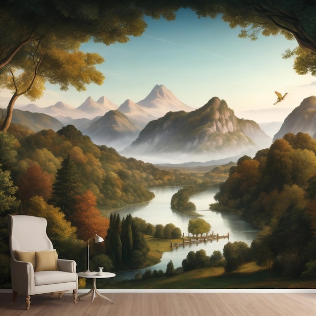 An artwork of Leonardo da Vinci's masterpiece showcasing a landscape in the beauty of nature