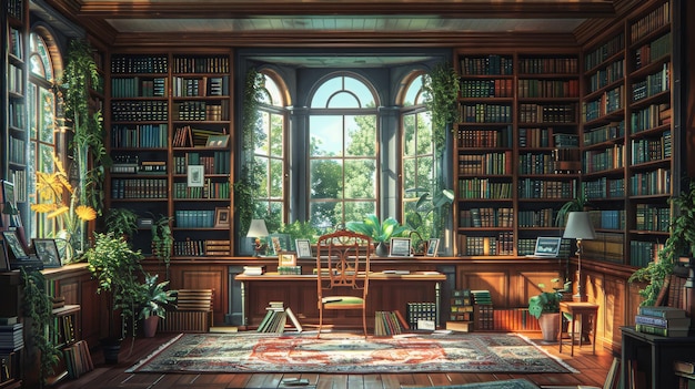 Artwork for the library and study room from the video game Concept illustrations and cartoon style backgrounds