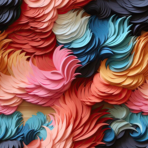 Artwork made of colored paper designs with attention to fur and feathers texture tiled