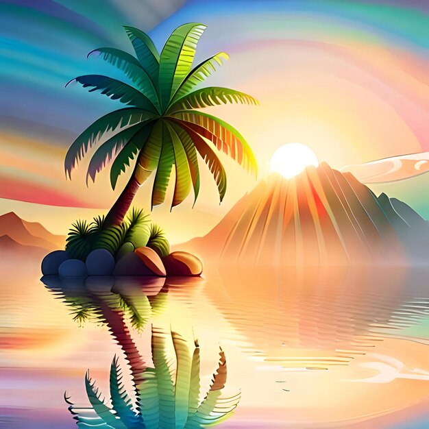 Photo artwork majestic palm tree in digital painting style