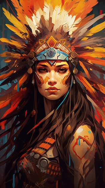 Artwork of a Native American Princess in headdress Generative AI