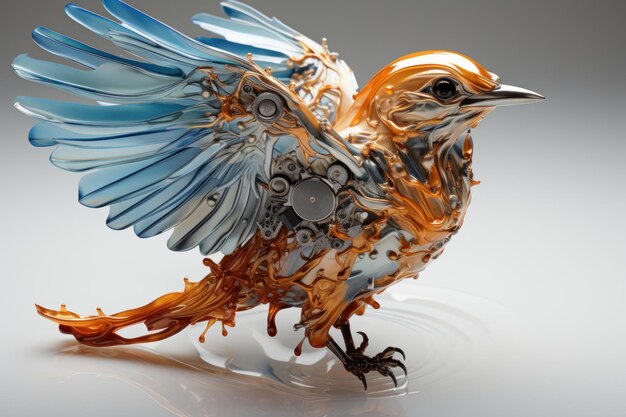 사진 액체 금속 새 와 색 배경 의 예술 작품