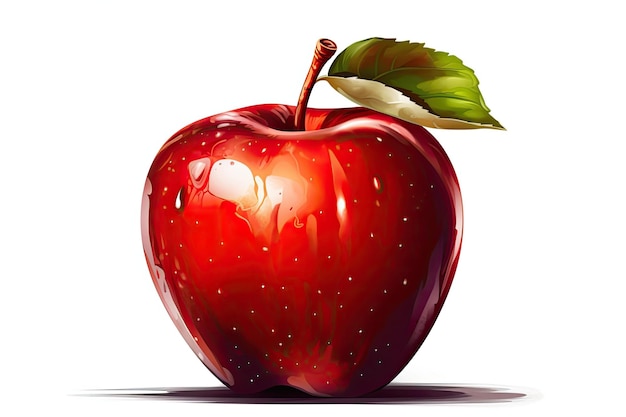 Artwork in the shape of a large vibrant red apple Fresh fruit alone on a white background Generative AI