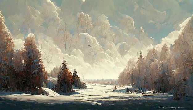 artwork sketch of natural peaceful illustration. fabulous watercolor landscape of mountains, flowers