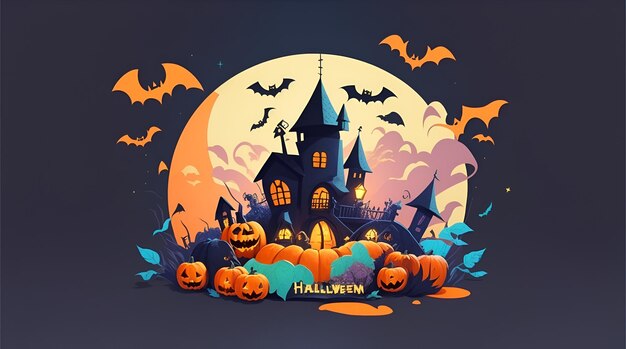 Artwork of t shirt graphic design flat design of a halloween scene AI Generative