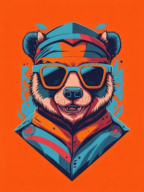 Artwork of tshirt graphic design flat design of one bear in sunglasses Generate Ai