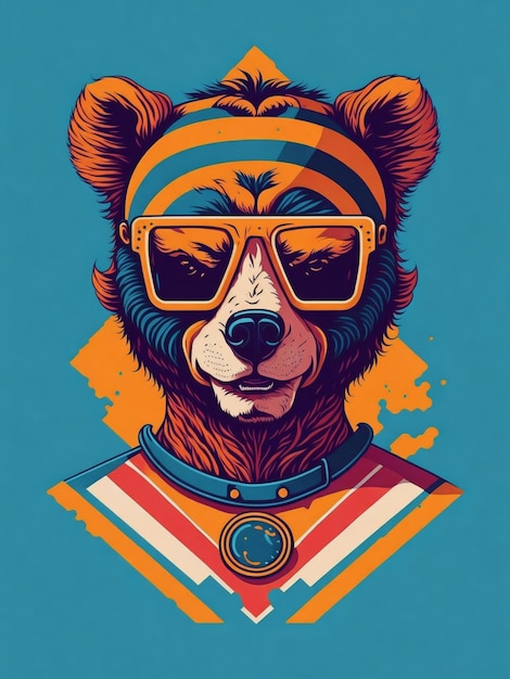 Artwork of tshirt graphic design flat design of one bear in sunglasses generate ai