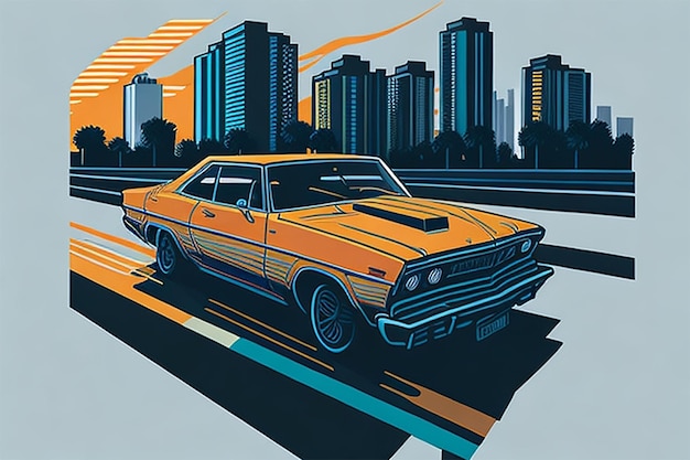 artwork of tshirt graphic design flat design of one retro classic car