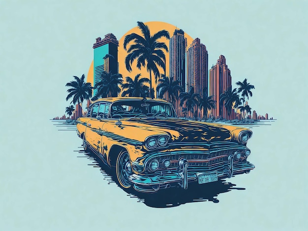 artwork of tshirt graphic design flat design of one retro classic car