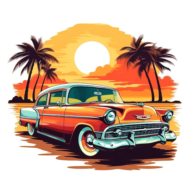 artwork of tshirt graphic design flat design of one retro retro car