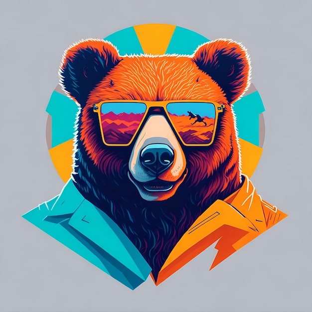 artwork of tshirt graphic design flat illustration with bear