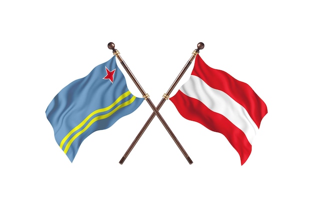 Aruba versus Austria Two Countries Flags Background