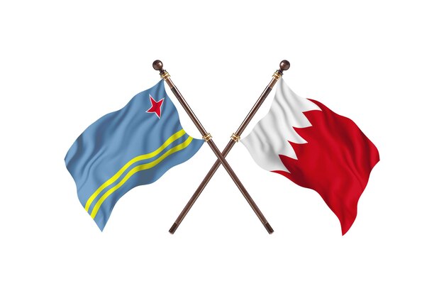 Aruba versus Bahrain Two Countries Flags Background