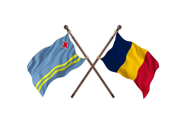 Aruba versus Chad Two Countries Flags Background