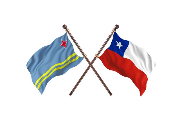 Aruba versus Chile Two Countries Flags Background