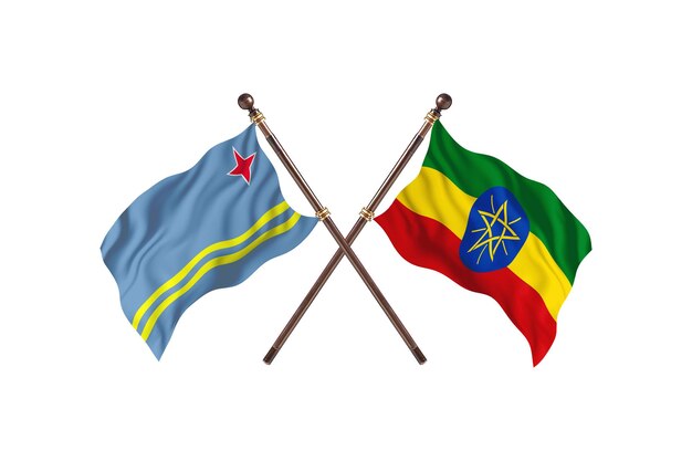Aruba versus Ethiopië twee landen vlaggen achtergrond